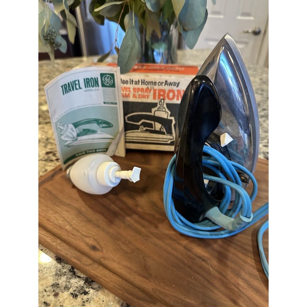 Vintage GE Travel Iron Spray Steam & Dry Travel Model F49 Original Box